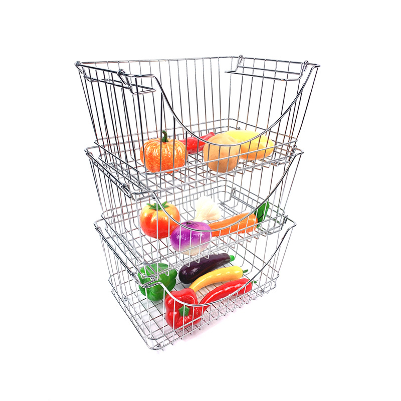 Cesta de frutas de cocina de hierro metálico, organizador de malla apilable, almacenamiento de verduras, cesta con cable