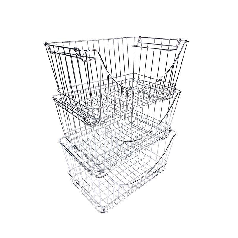 Cesta de frutas de cocina de hierro metálico, organizador de malla apilable, almacenamiento de verduras, cesta con cable