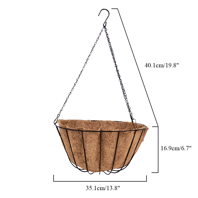 Cesta colgante de Metal para plantas de interior y exterior, decoración de jardín, revestimiento redondo de fibra de coco, cesta colgante de coco