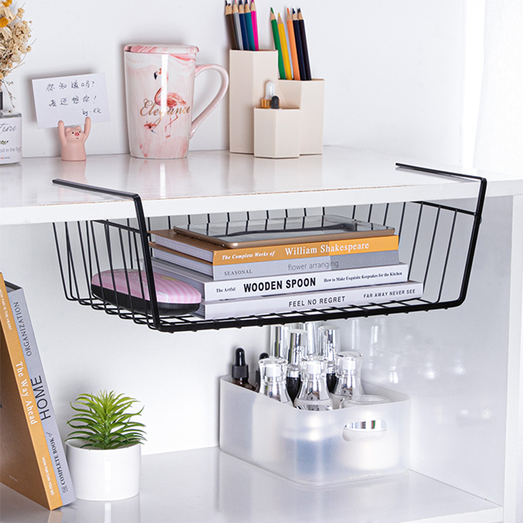 Gabinete de cocina para baño del hogar, organización de almacenamiento de malla colgante debajo del estante, cestas de hierro y Metal