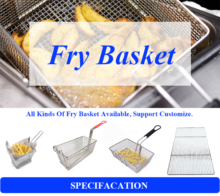 Cesta para freidora de patatas fritas, rectangular grande, redonda, de hierro, de acero inoxidable, plegable, de malla de alambre, para freidora