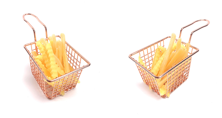 Cestas para patatas fritas de acero inoxidable, cesta para freír, cesta para freír patatas fritas pequeñas de cobre portátil personalizada, Mini cesta para freír patatas fritas