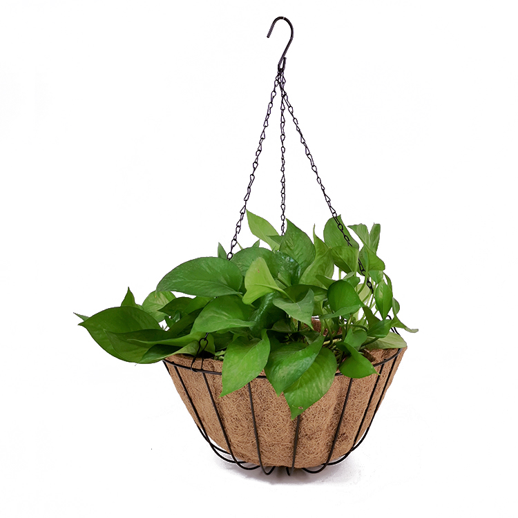 Cesta colgante de Metal para plantas de interior y exterior, decoración de jardín, revestimiento redondo de fibra de coco, cesta colgante de coco