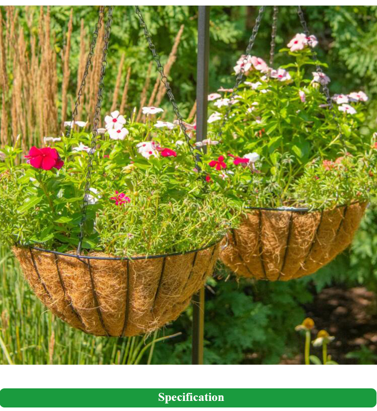 Cesta colgante de Metal para plantas de interior y exterior, decoración de jardín, revestimiento redondo de fibra de coco, cesta colgante de coco