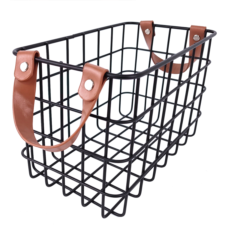 Cesta de almacenamiento con asa de cuero